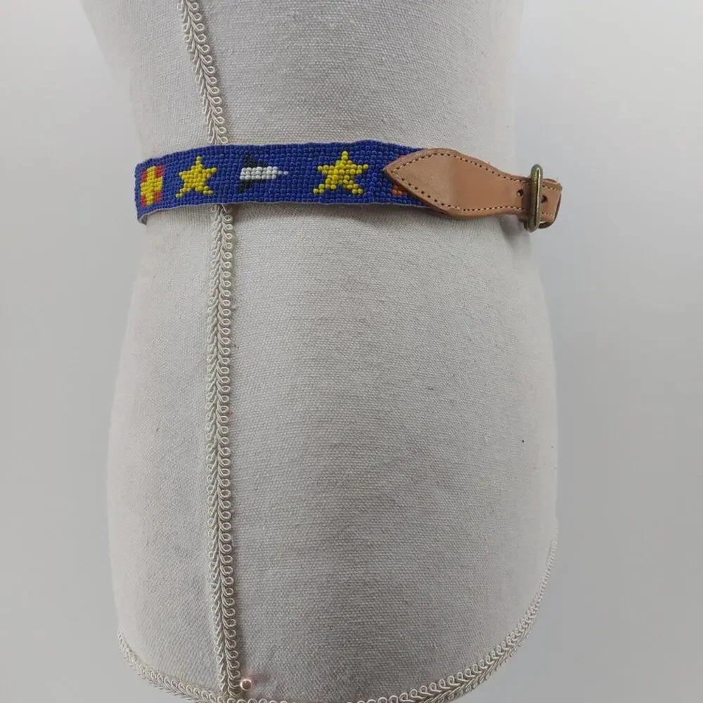 CDE Belt Size 28 Women Leather Tips Hand Beaded Star Flags